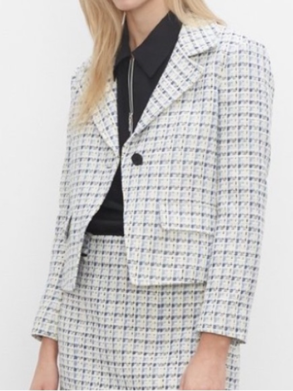 Club Monaco Tweed Cutaway Blazer Cropped Jacket Blue Pale Yellow Sz S